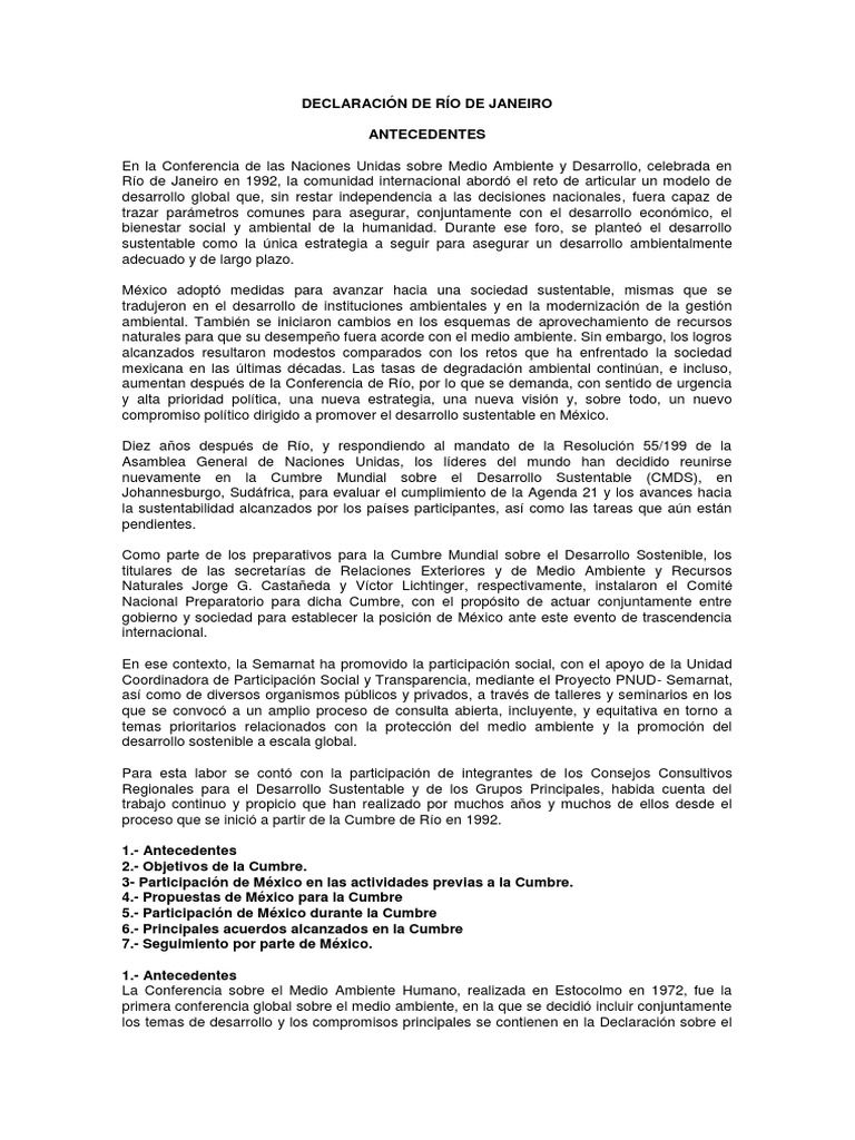 Declaracion de Rio 1992 Desarrollo sostenible