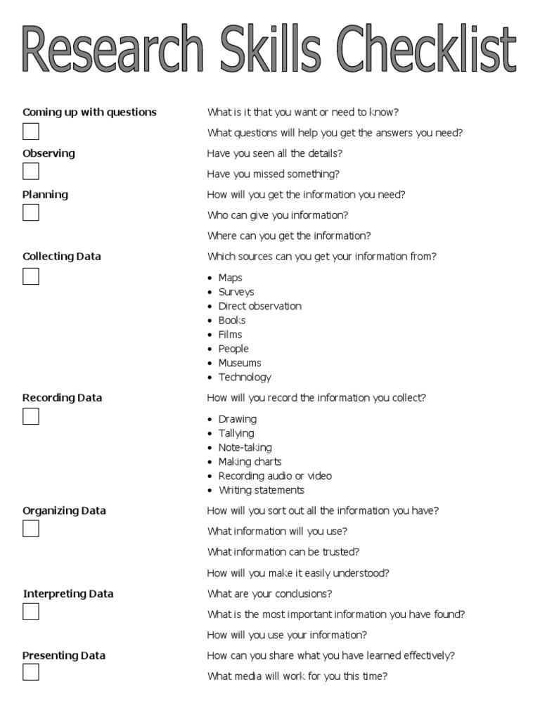 research skills checklist pdf