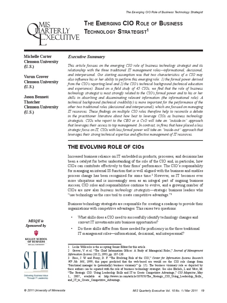 The Emerging Role of CIO | PDF | Chief Information Officer | Strategist