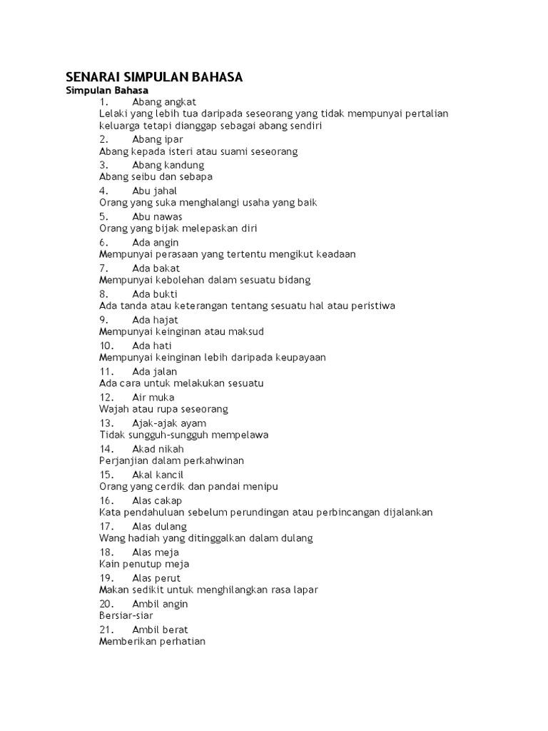 Senarai Simpulan Bahasa Senarai Simpulan Bahasa