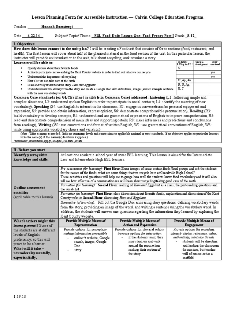 lesson plan for first esl lesson | Teachers | Education Theory