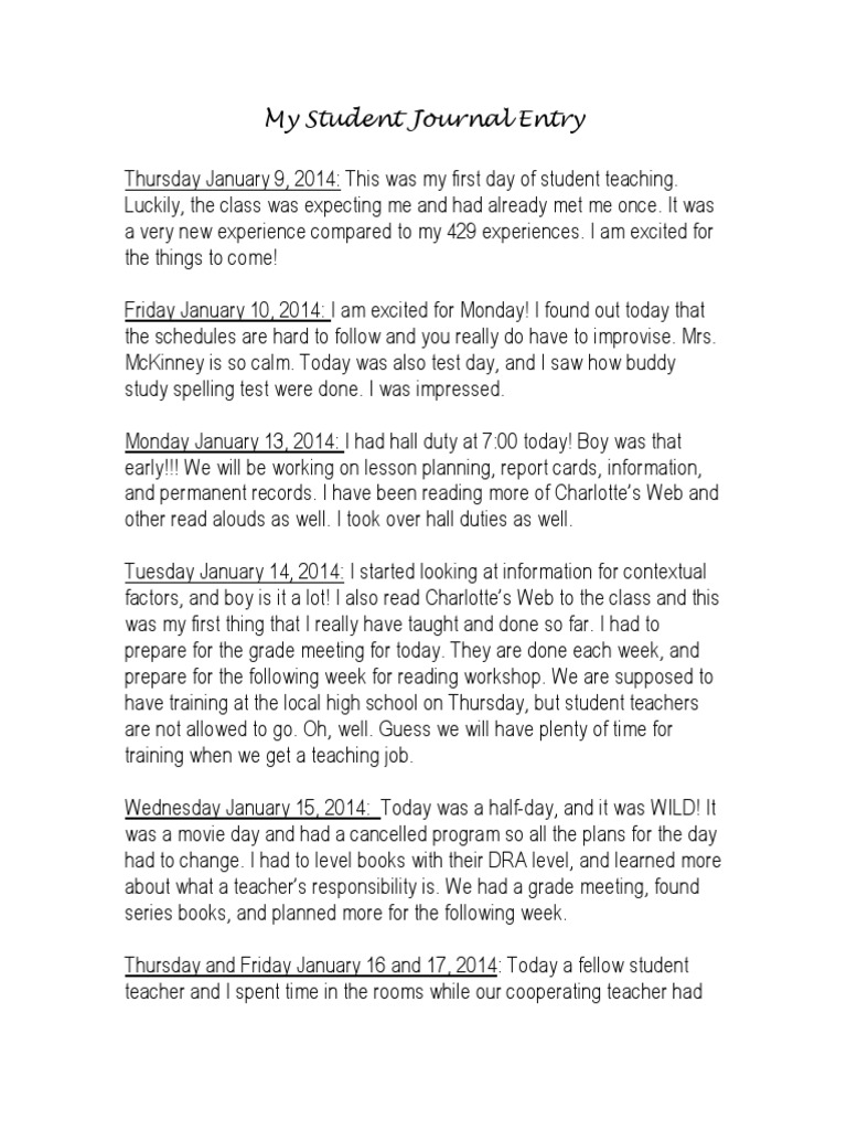 My Student Journal Entry | PDF | Classroom | Teachers