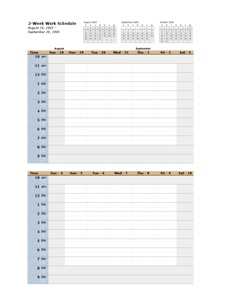 2-Week Work Schedule: Aug-Sep 2005 | PDF