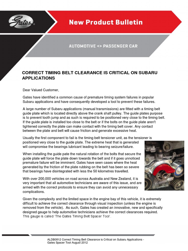 ALDB0812Correct Timing Belt Clearance Is Critical On Subaru