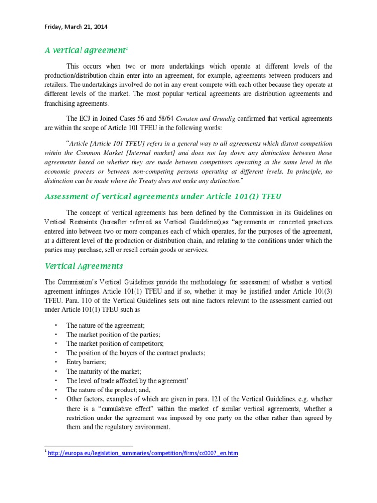 Vertical Agreements Franchising Private Law