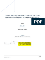 Leadership, Organisational Culture and Team Dynamics Are Important For Project Success