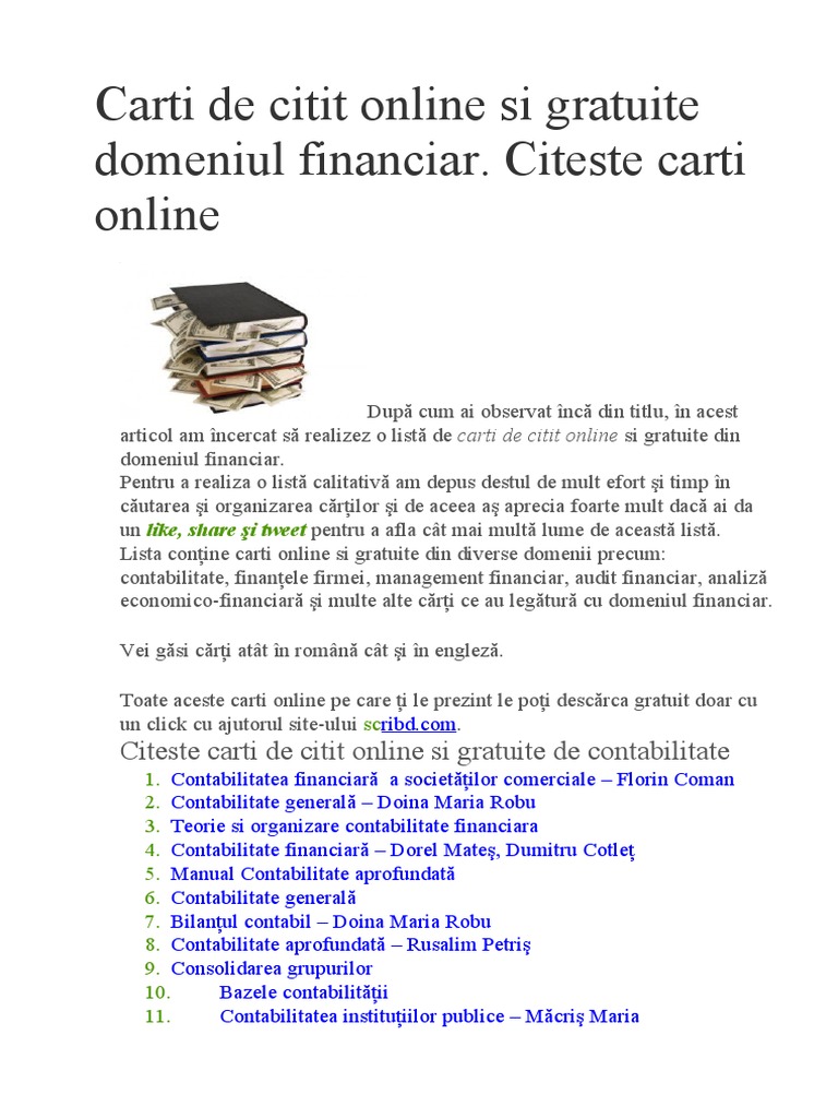 Carti de citit online si gratuite domeniul financiar. Citeste carti online