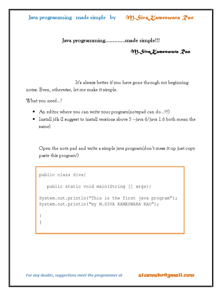 First Program in Java | PDF | Filename | Java (Programming Language) image.