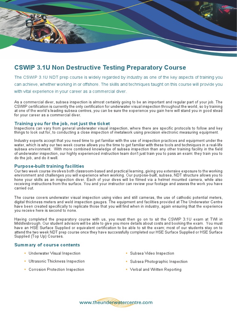 CSWIP 3 1U NDT Prep Course PDF Scuba Diving Subsea (Technology)