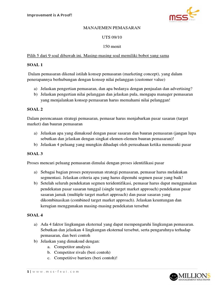 Uts Manajemen Pemasaran 2009 2010