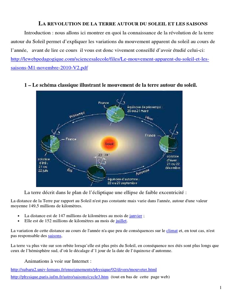 La Revolution De La Terre Autour Du Soleil Cm2 La Révolution de La Terre Autour Du Soleil Et Les Saisons PDF | Pôle