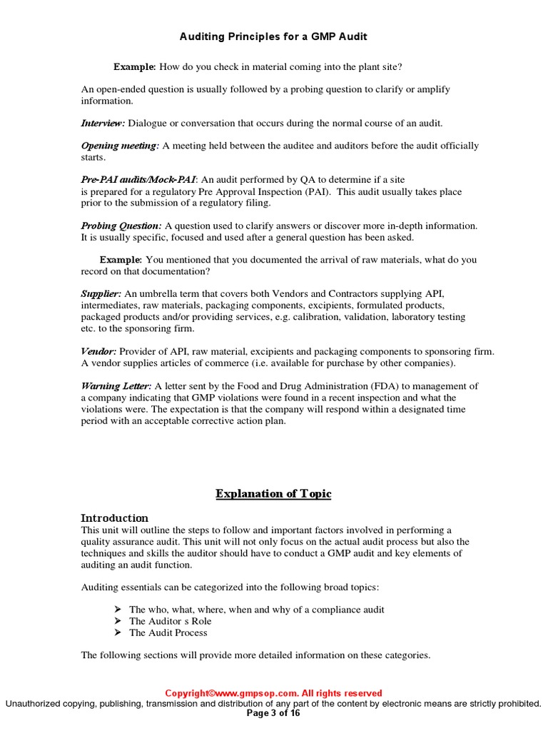Audit 001 Auditing Principles For GMP Audit Sample | PDF | Audit | Job ...