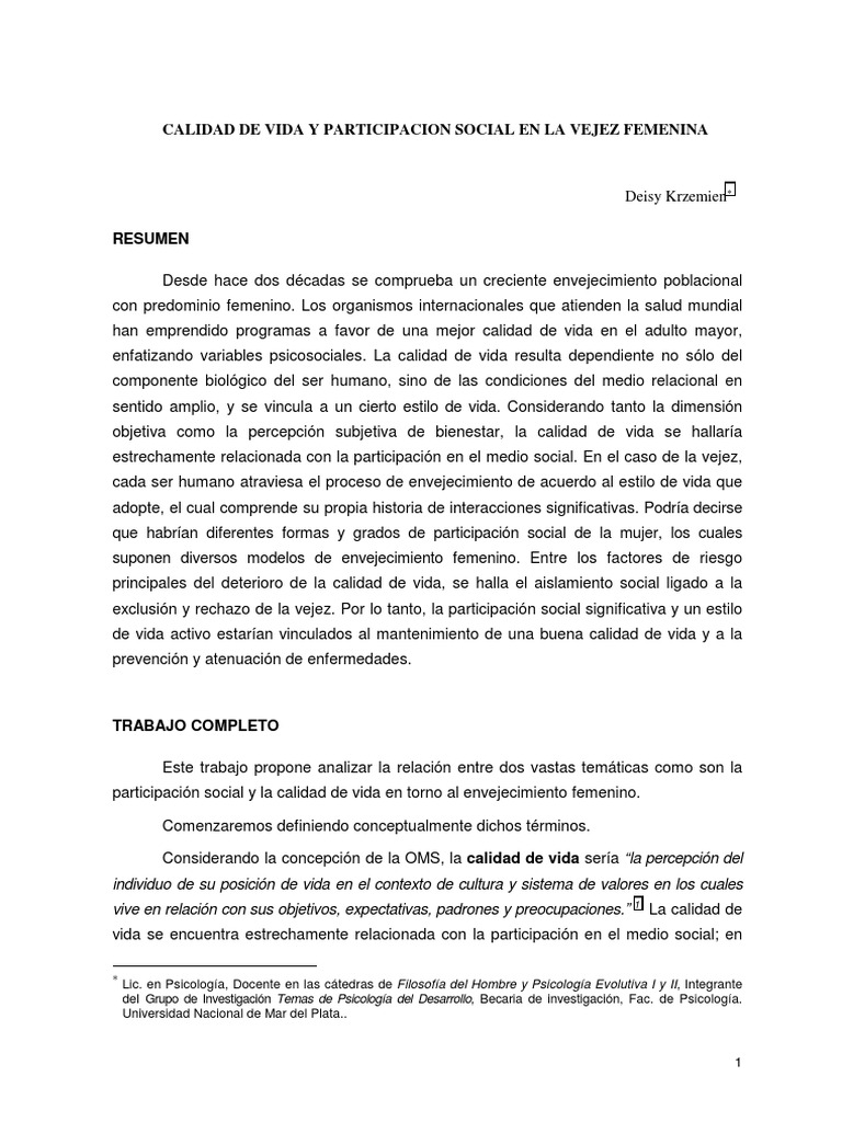 Calidad de Vida y Vejez Femenina | PDF | Vejez | Adultos
