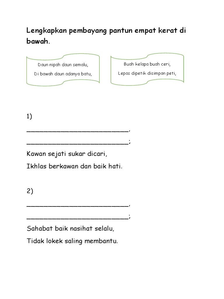 Lengkapkan Pembayang Pantun Empat Kerat Di Bawah