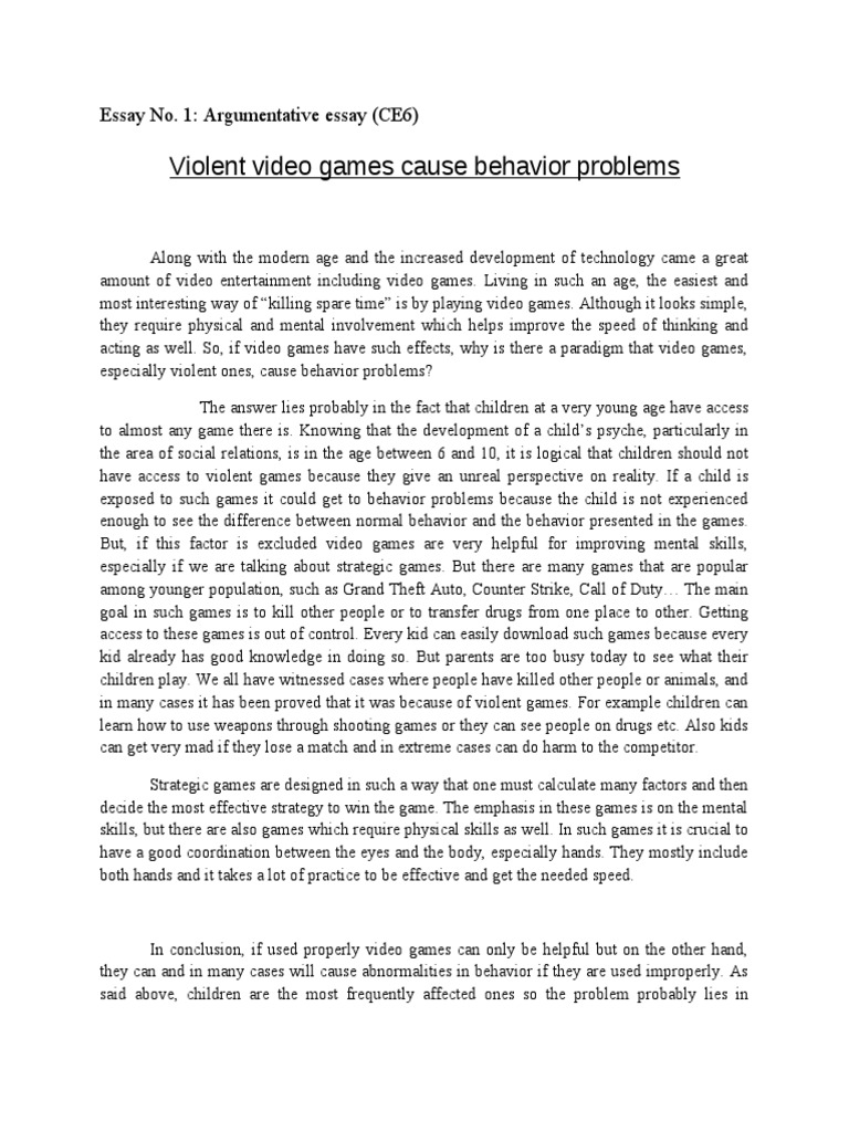 video games and violence argumentative essay