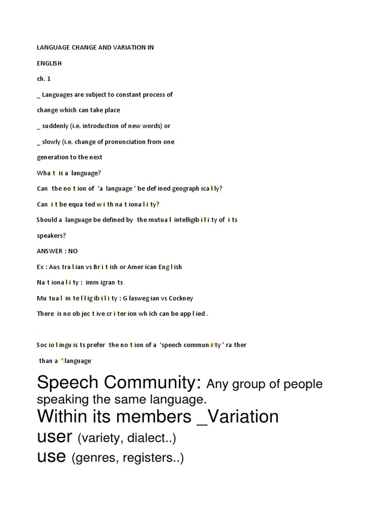 Speech Community: Within Its Members - Variation User Use: Any Group of ...