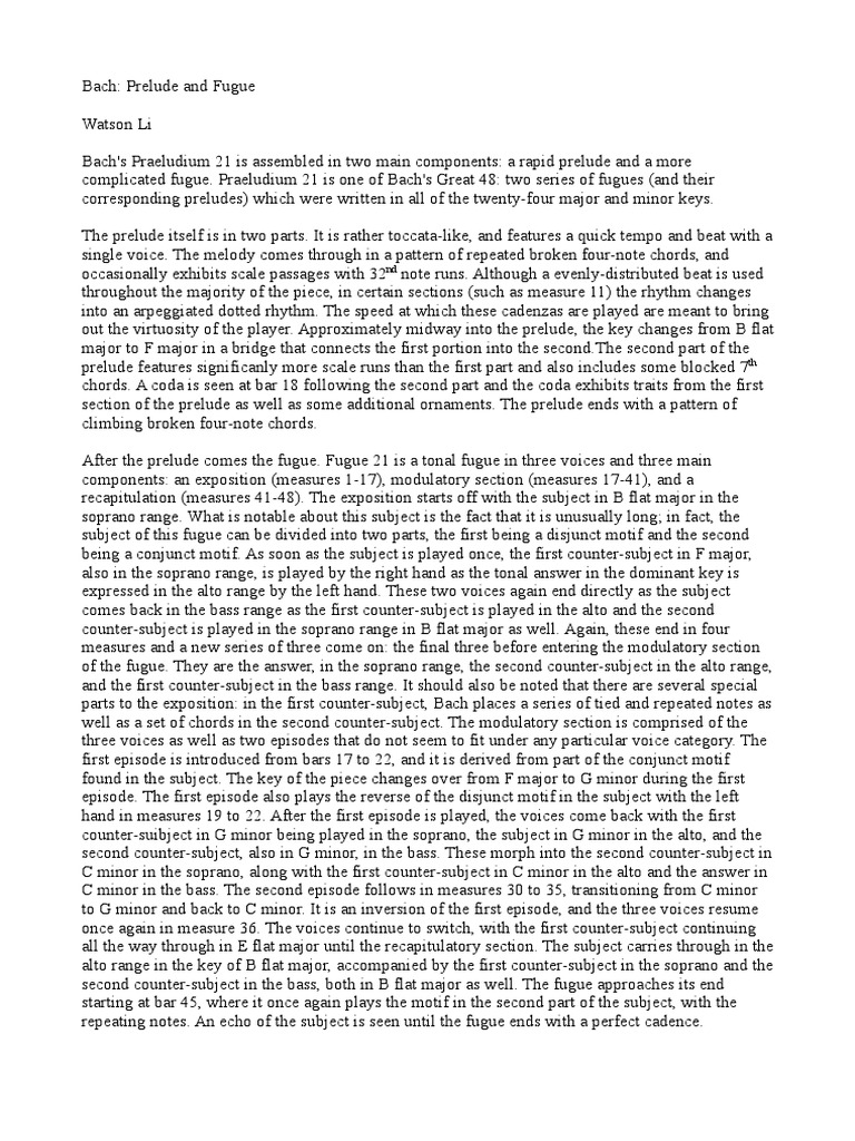 Analysis Of Bach S Prelude And Fugue Pdf Musical Forms Musical