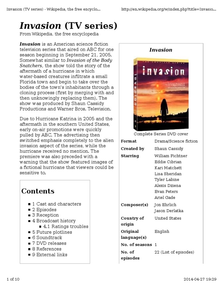 Invasion (2005 TV Series) | PDF | Television | Entertainment