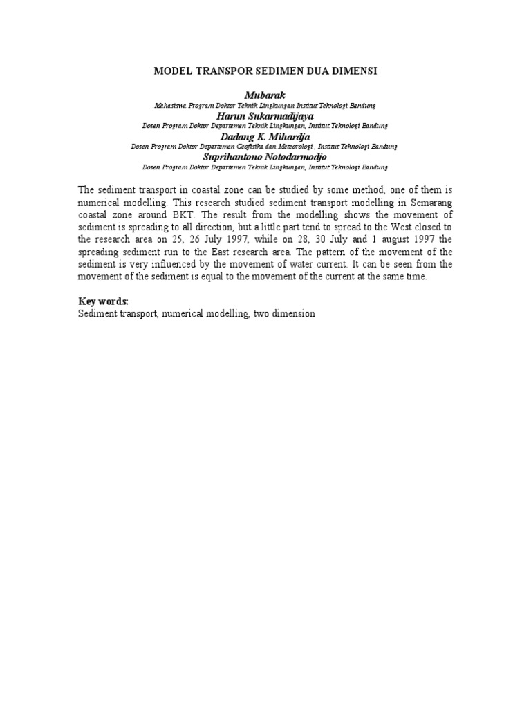 Two-Dimensional Sediment Transport Model | PDF