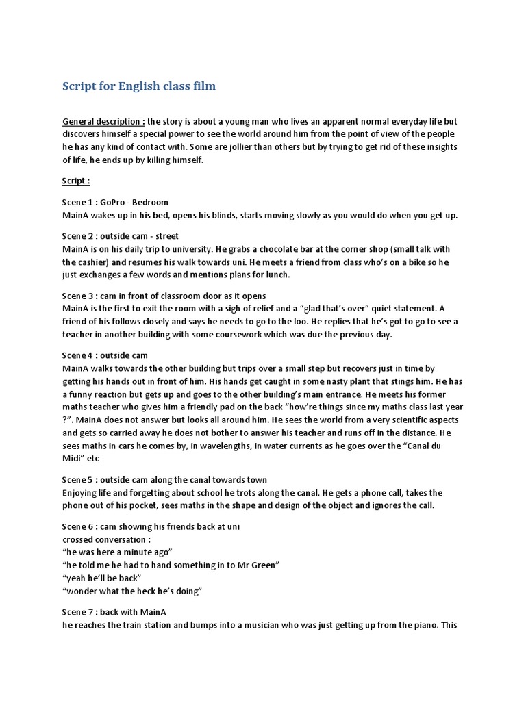 Script For English Class Film | PDF | Poetry | General Fiction