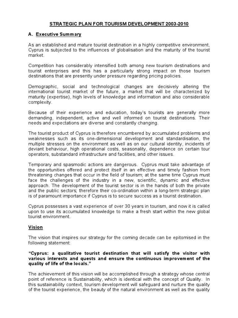 Stategic Plan For Tourism Development 2003-2010 | PDF