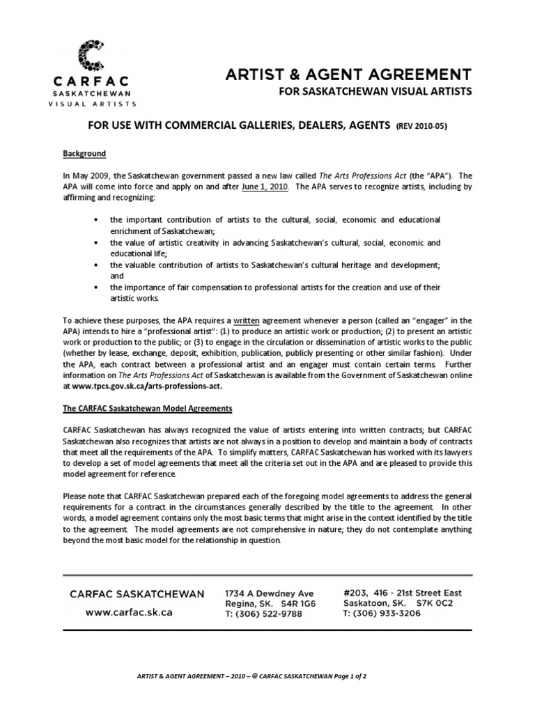 Artist Agent Agreement 2010-05-13 | Law Of Agency | Treaty