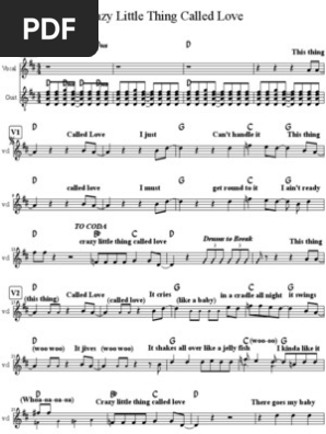 Crazy Little Thing Called Love Sheet Music Rock Music Recorded