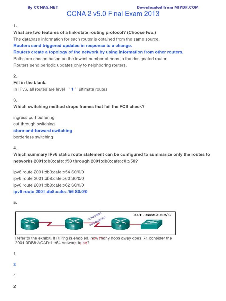 CCNA 2 v5.0 Final Exam Answers | PDF | Ip Address | Router (Computing)