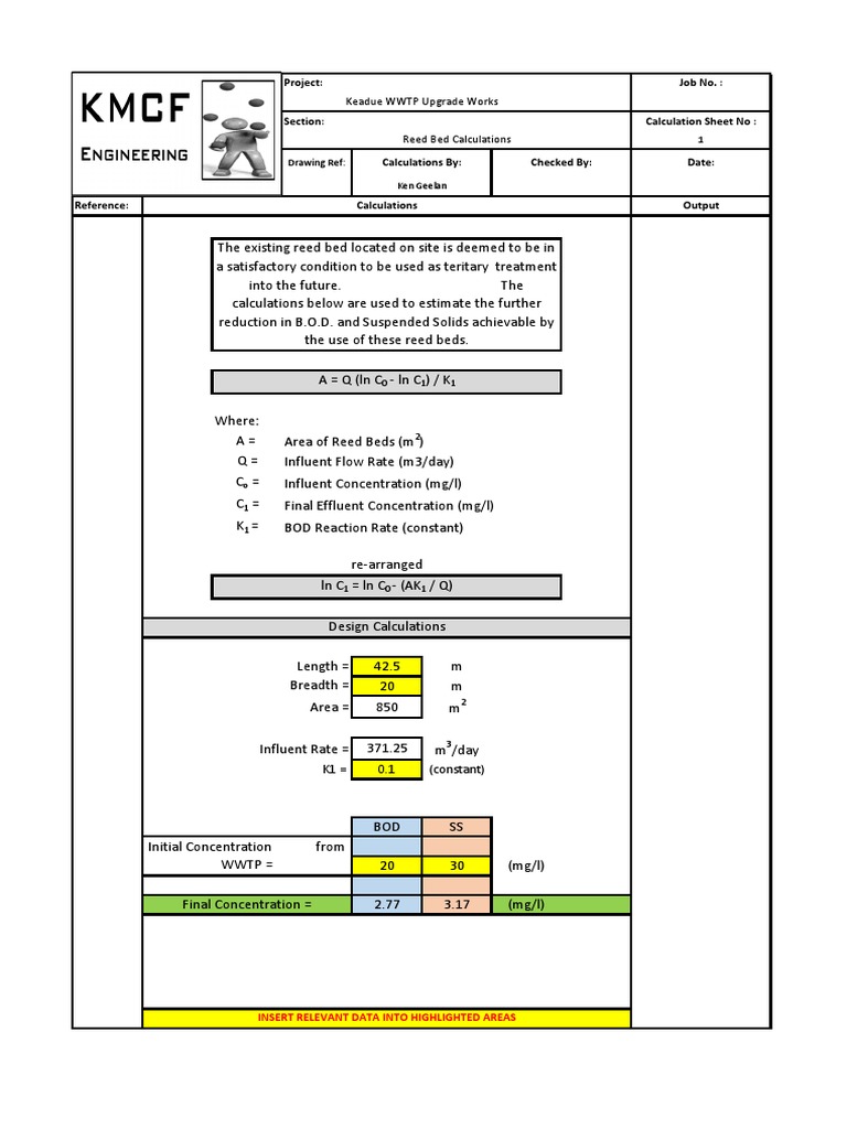 Reed Bed Calculations Reed Bed Calculations
