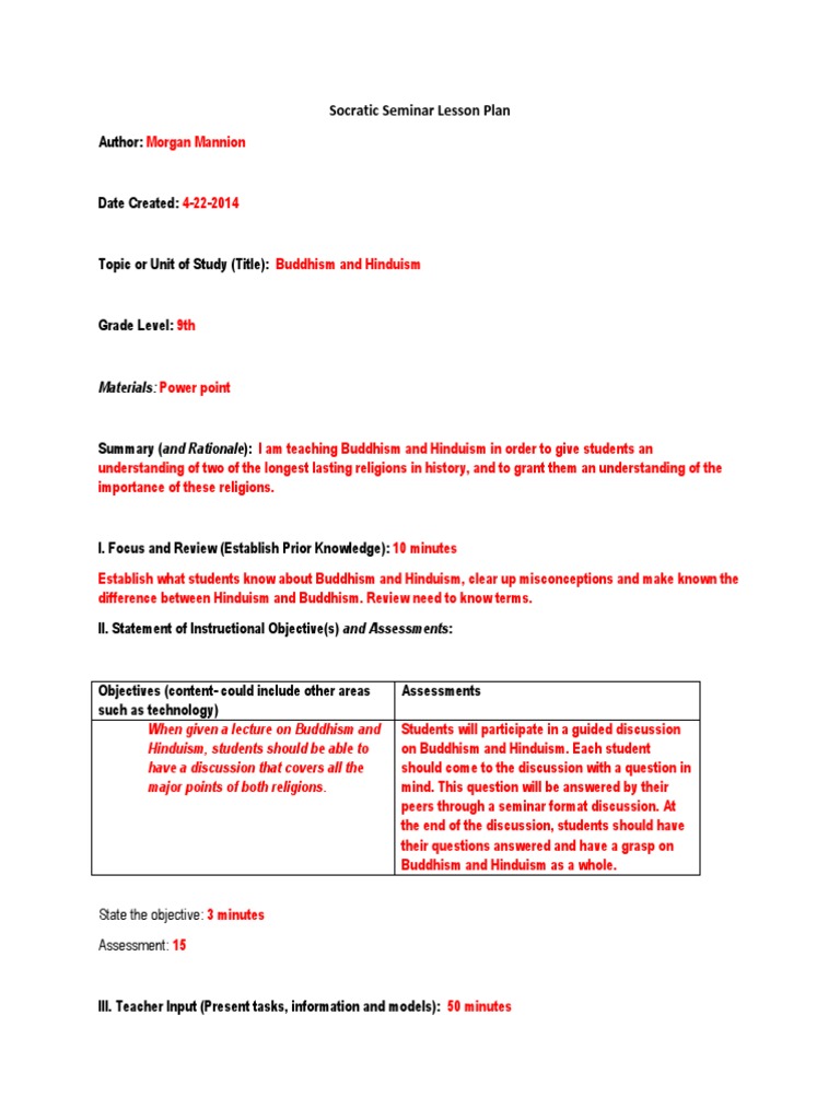 socratic seminar lesson plan | Lesson Plan | Question