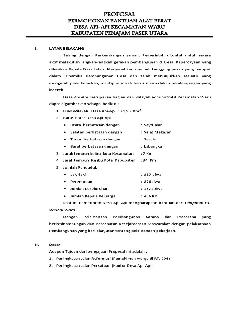 Proposal Permohonan Alat Berat