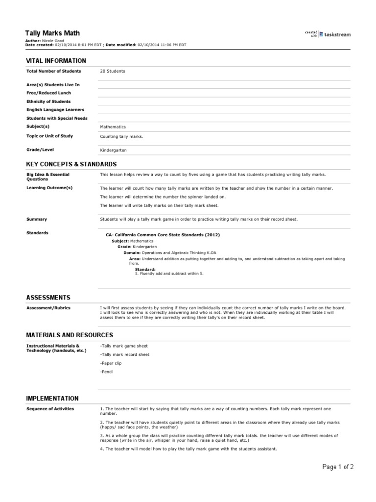 Tally Marks Math | PDF | Common Core State Standards Initiative ...