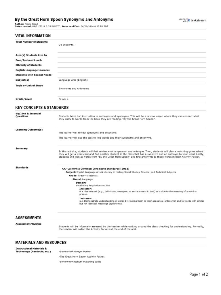 By The Great Horn Spoon Synonyms and Antonyms PDF English Language