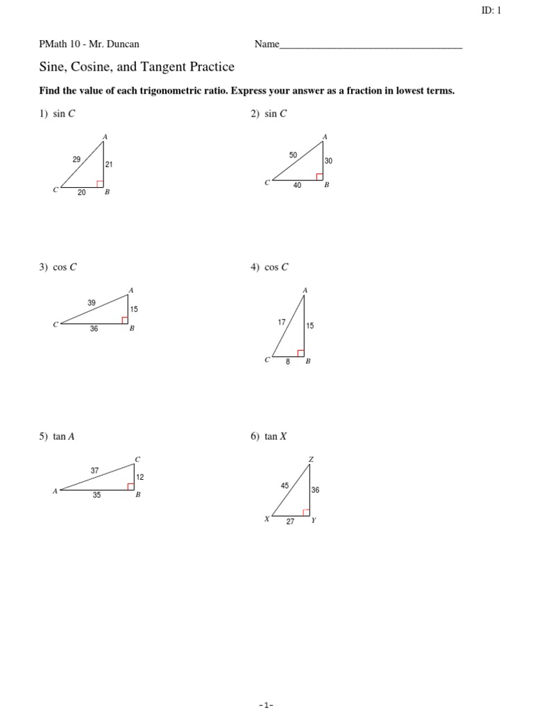 Sohcahtoa Practice  PDF  Trigonometric Functions  Sine Pertaining To Trigonometric Ratios Worksheet Answers