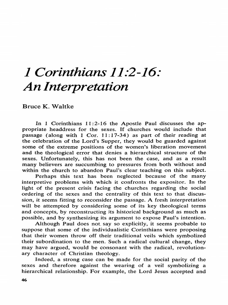 Waltke, 1corinthians 11.2-16 An Interpretation | PDF | First Epistle To ...