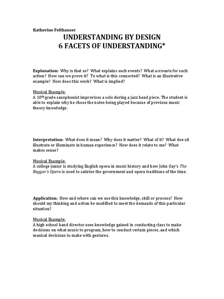 Six Facets of Understanding in Music | PDF | Understanding | Knowledge