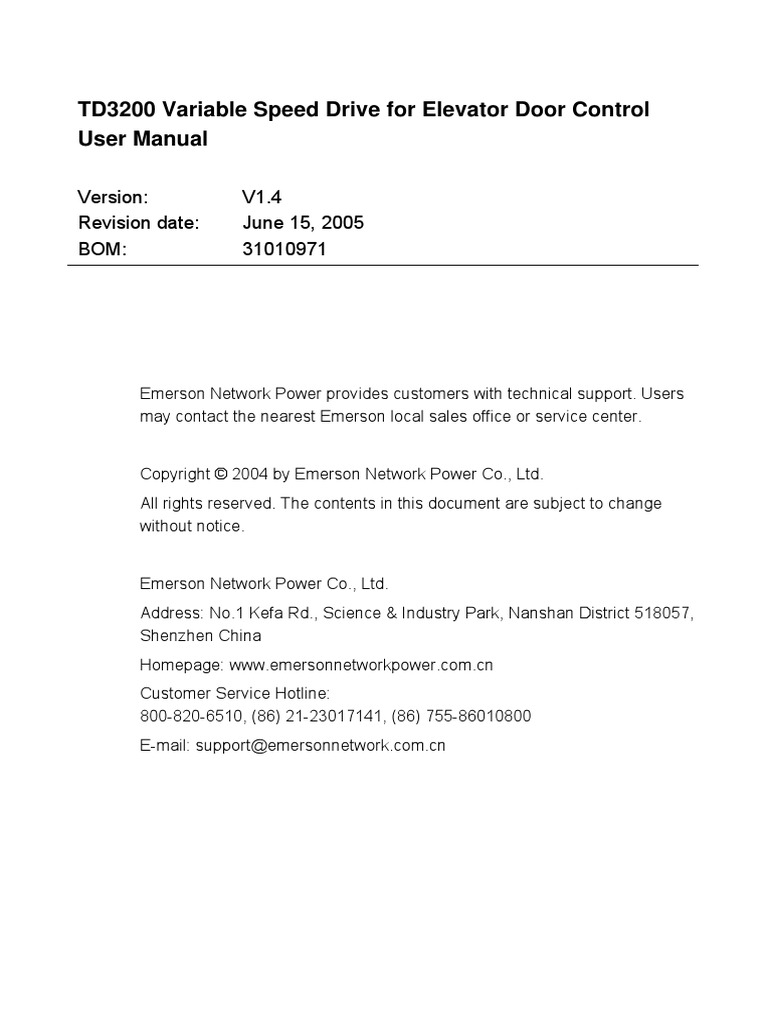 Emerson Door Inverter Manual Electric Motor Power Supply