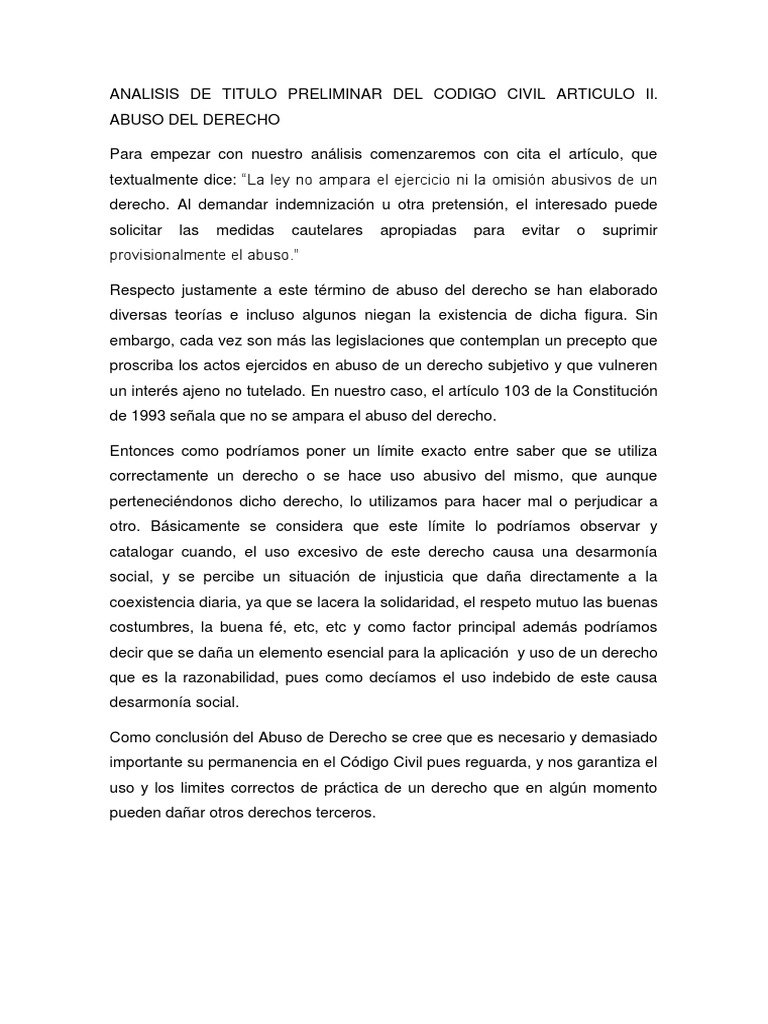 Abuso del Derecho en el Código Civil | PDF