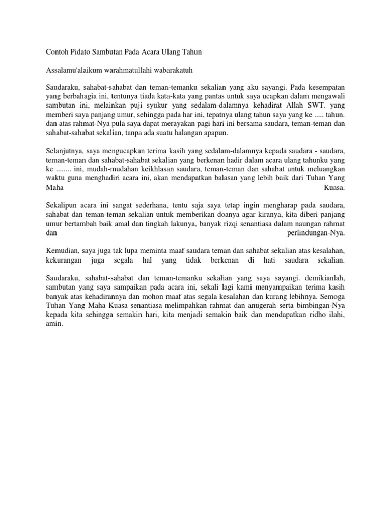 Contoh Pidato Sambutan Pada Acara Ulang Tahundocx Contoh Pidato Sambutan Pada Acara Ulang Tahundocx