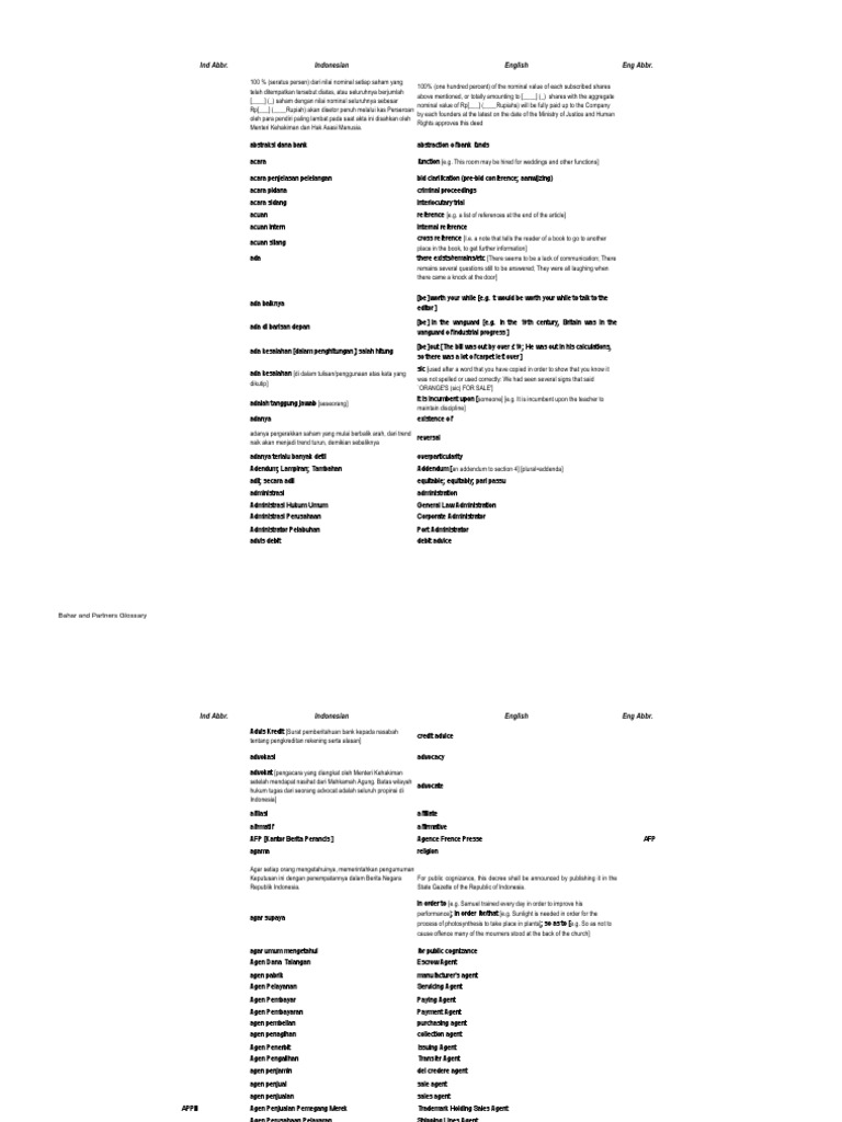 Bahar English Glossary