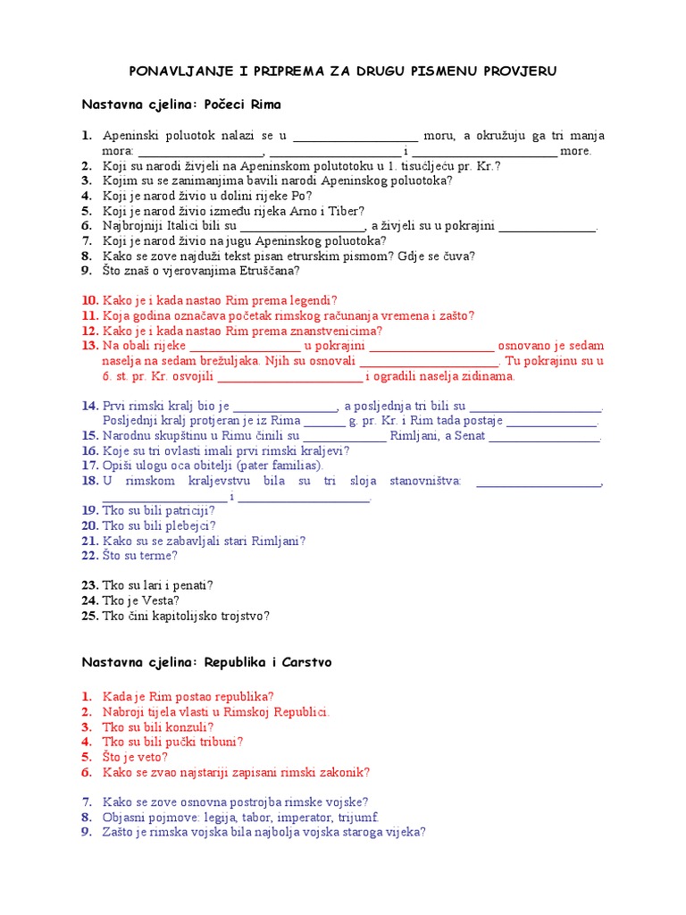 Pitanja Za Ponavljanje I Provjeru Znanja (Rim) | PDF