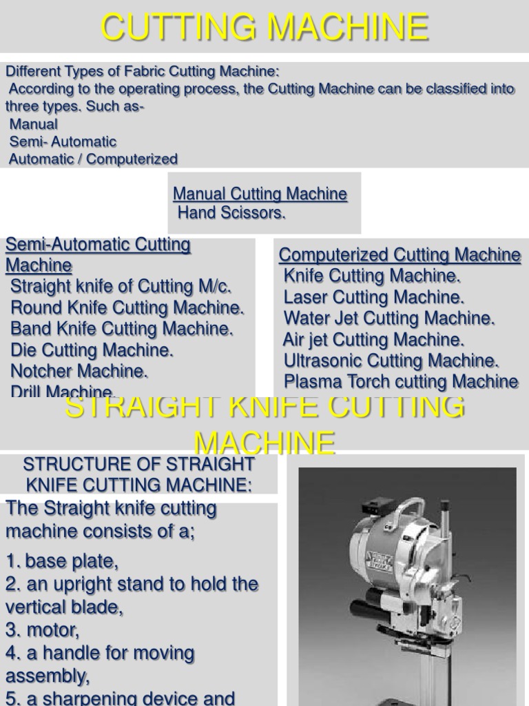 Types of Fabric Cutting Machines | PDF | Knife | Drill