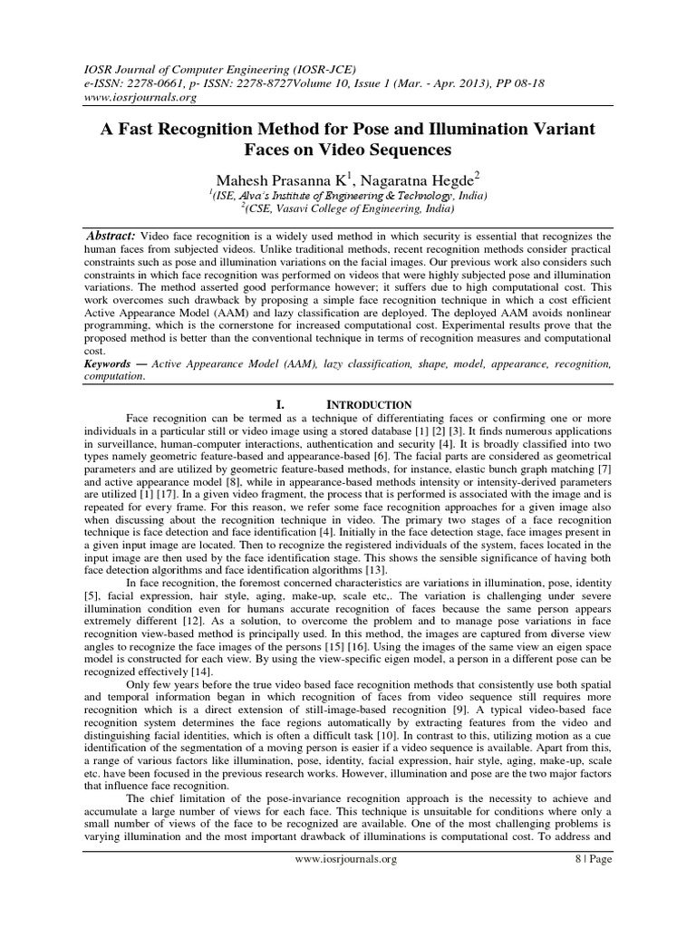 Fast Face Recognition in Video Sequences | PDF | Sensitivity And ...