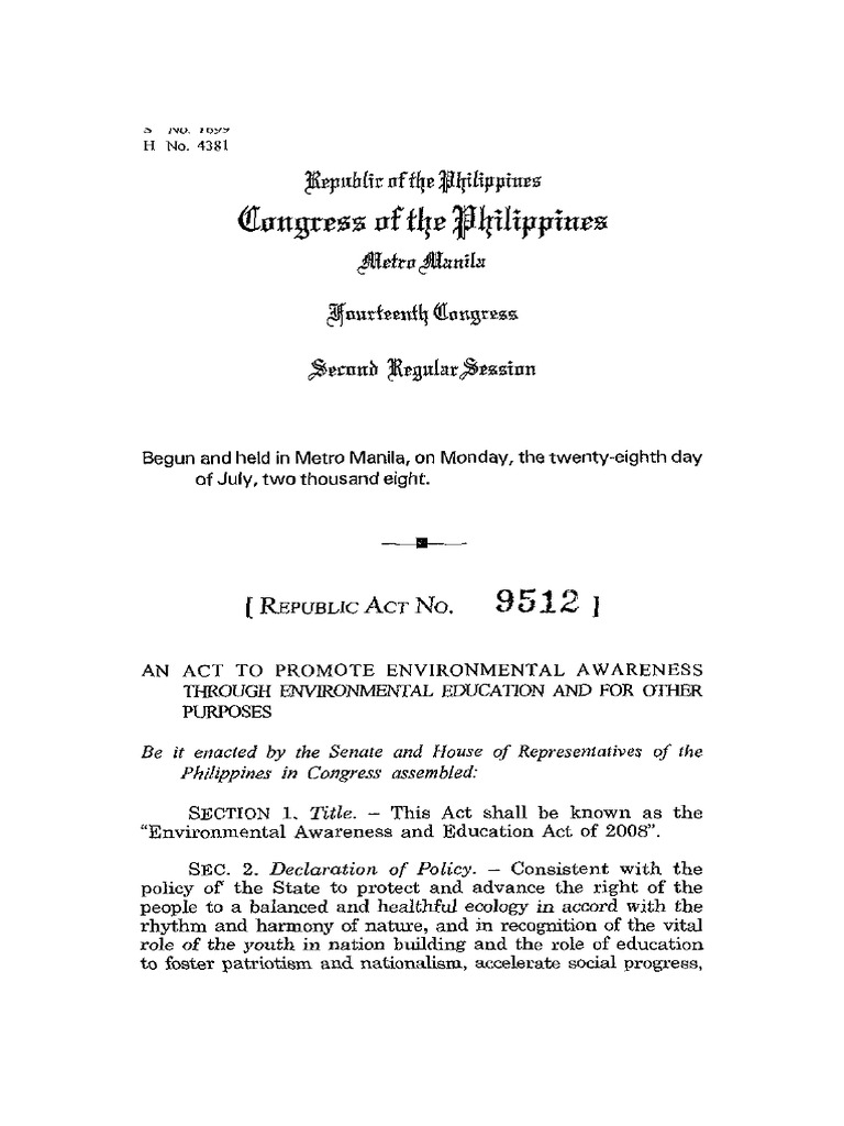 Ra 9512 - Environmental Education Act | PDF | Environmentalism ...