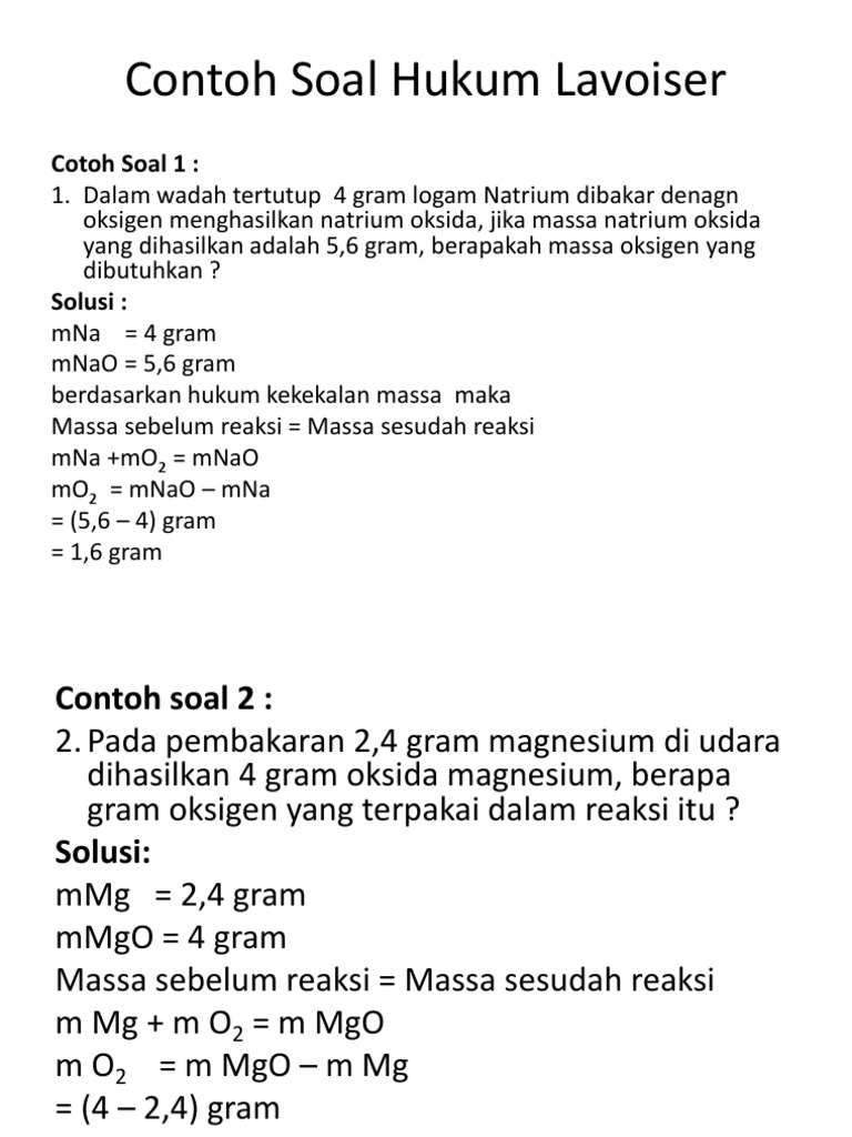 Contoh Soal Hukum Lavoiser