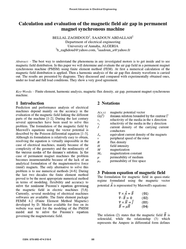 Evaluating Reluctivity in PMSM Air Gaps | PDF | Magnetic Field | Finite ...