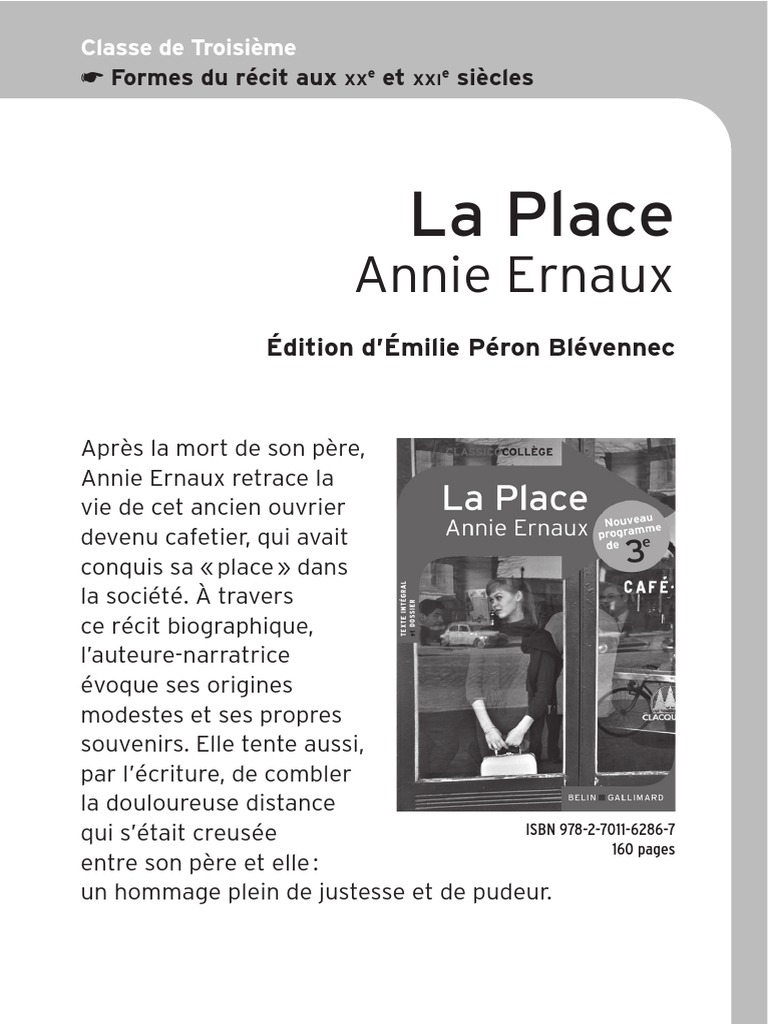 Sujet Brevet Annie Ernaux Les Années Corrigé La Place Questions de Lecture | PDF | Lecture (Processus) | Carte postale