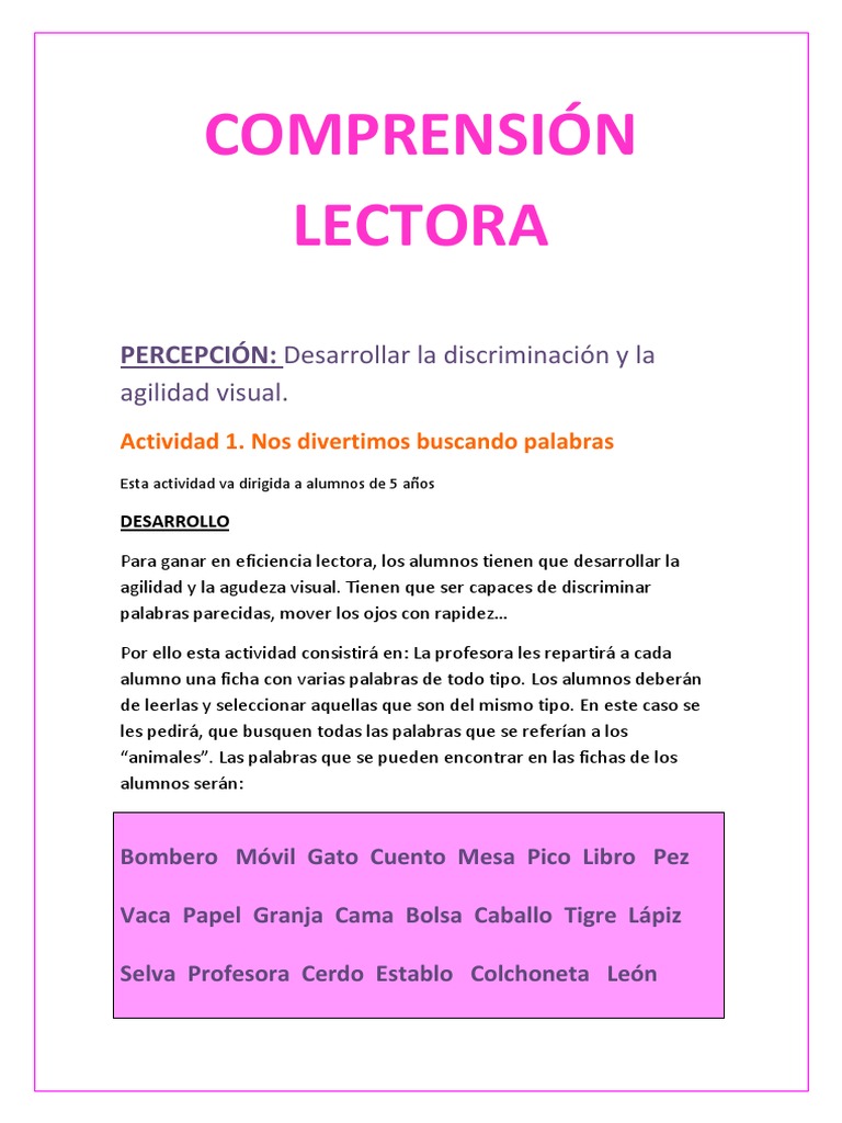 Comprensin Lectora | PDF | Lectura (proceso) | Palabra