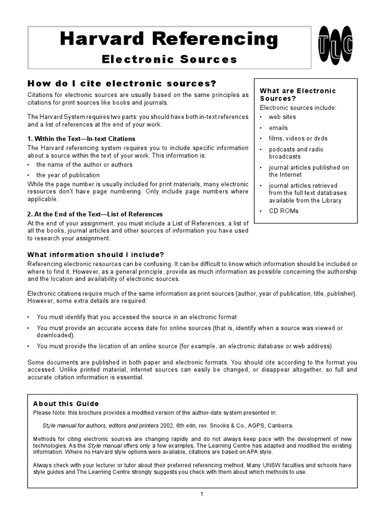 Harvard Style Referencing Citation E Books
