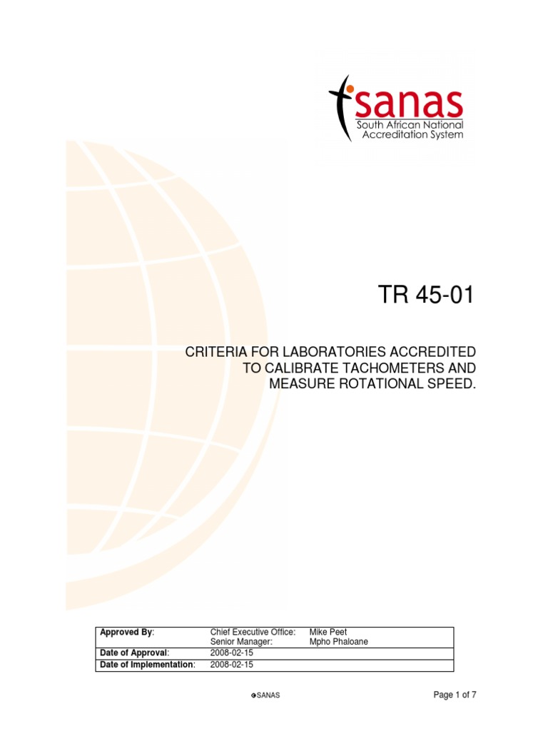 TR 4501 Criteria For Laboratories Accredited To Calibrate Tachometer